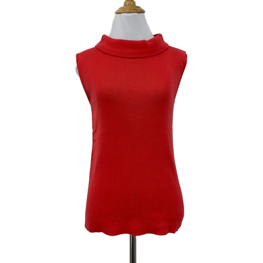 Talbots Sweater Vest Women S Small Red Ribbed Sleeveless Foldover Mock Collar